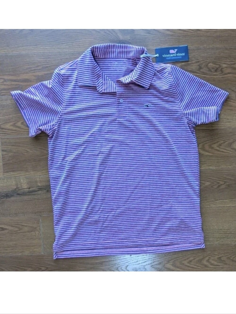 Vineyard Vines Performance Polo Boys Large 16 NWT Pink Blue Striped